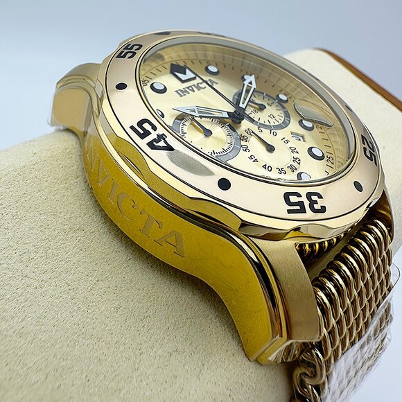 NEW Invicta Men's 48mm ProDiver Scuba Chronograph Watch Golden Dial SS Case Mesh - Picture 4 of 9